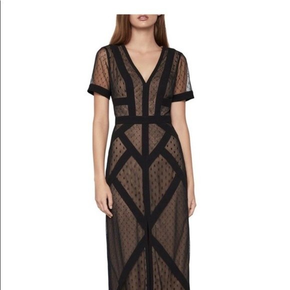 BCBG MAXAZRIA Mesh Tulle Gown Maxi Dress Black Color Size 10 $348 - Picture 9 of 9